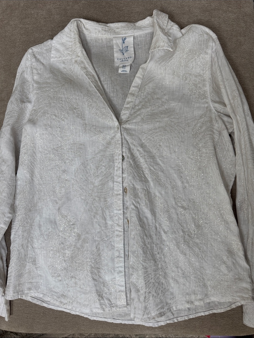 Calypso St. Barth White Sparkle Button-Up Shirt